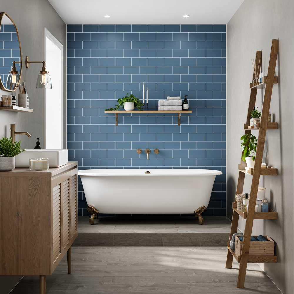Multipanel Misty Blue Metro Tile Effect Shower Board