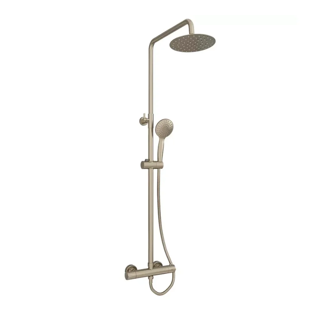 Modern Brushed Brass Round Dual Head Shower