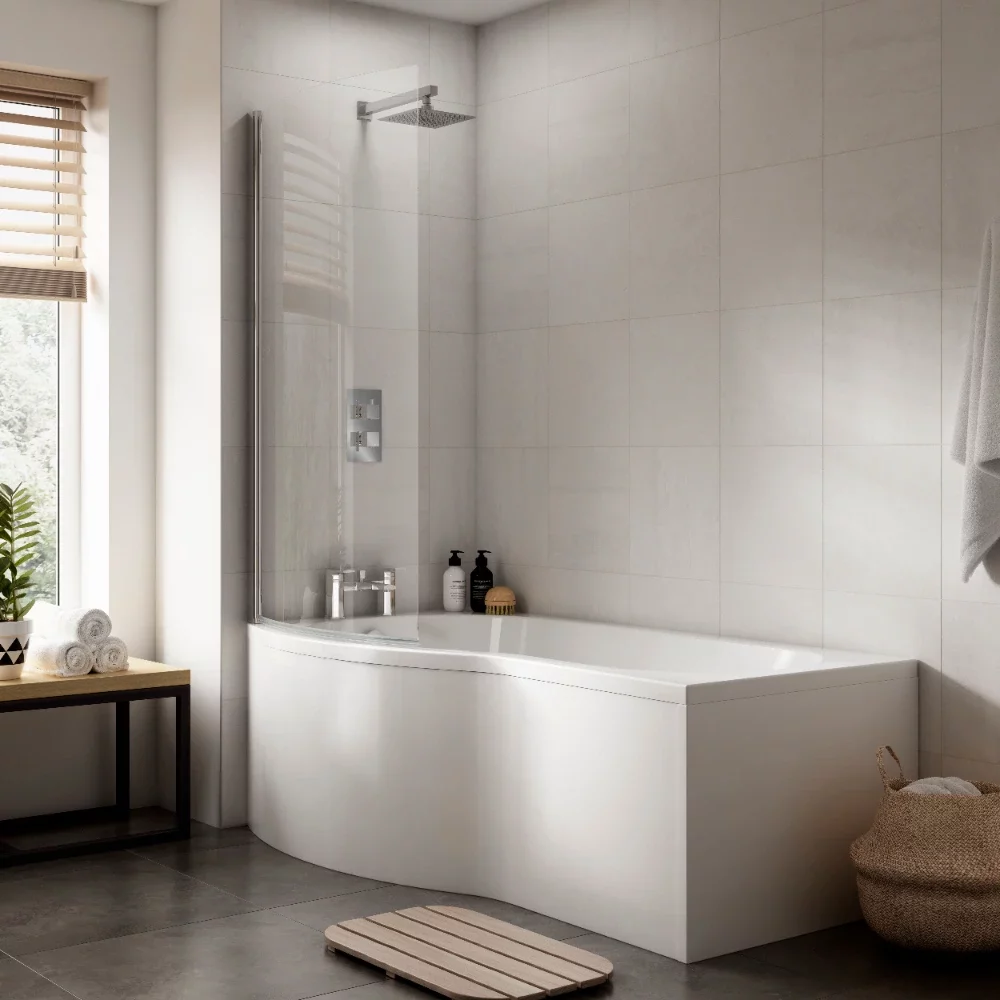 Nuie 1500 x 900mm B Shower Bath, Screen and Side Panel