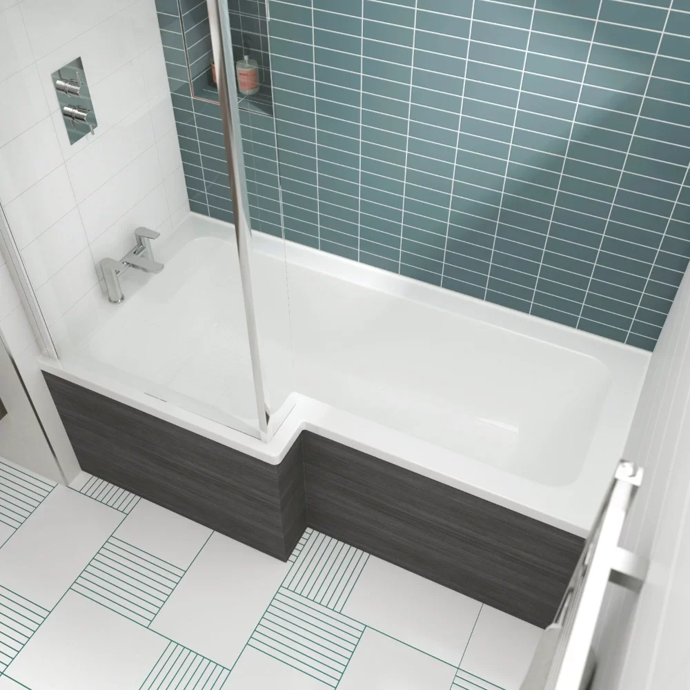 Nuie 1600mm Left Hand Square Shower Bath with Legs