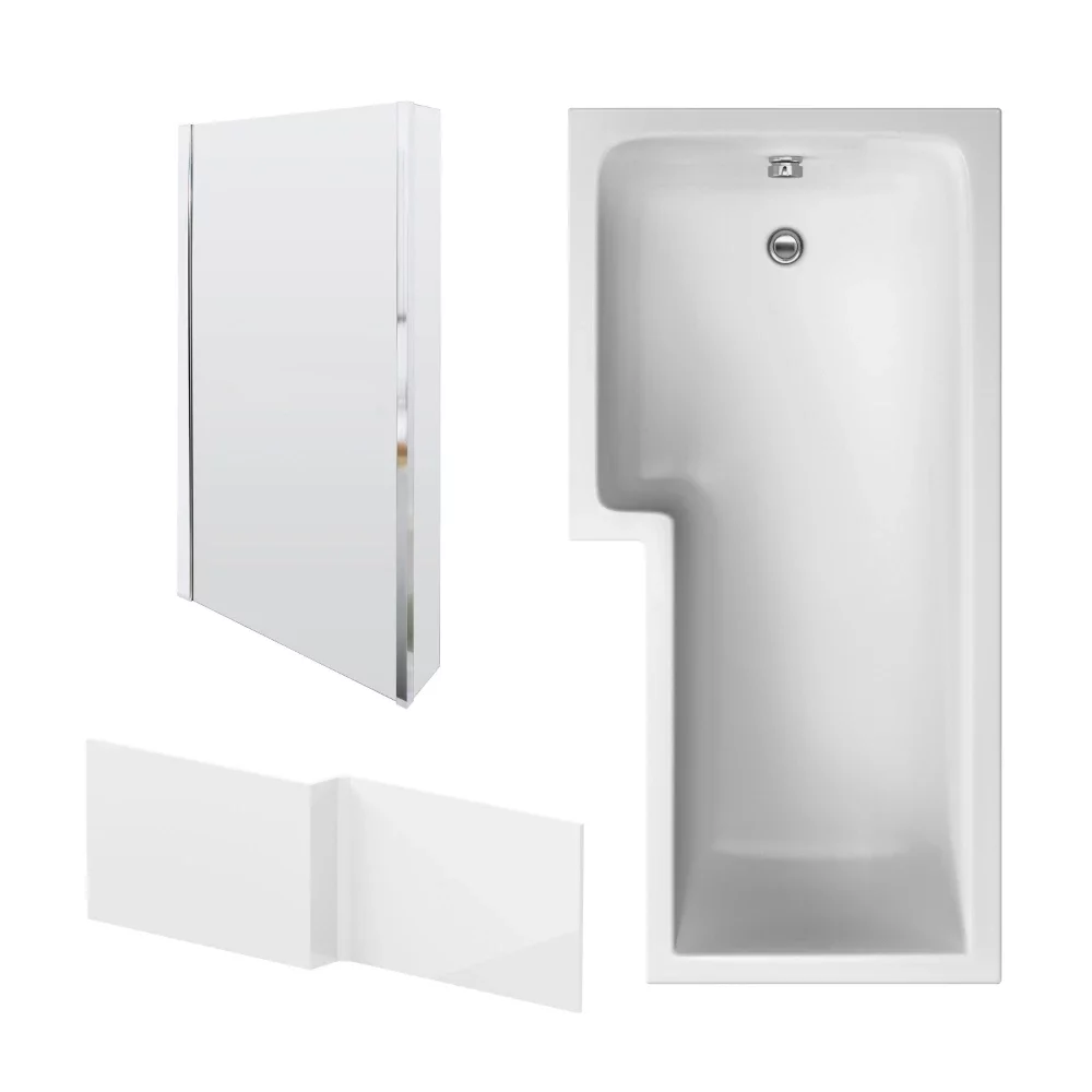 Nuie 1700 x 850mm L Shape Left Hand Shower Bath With Screen