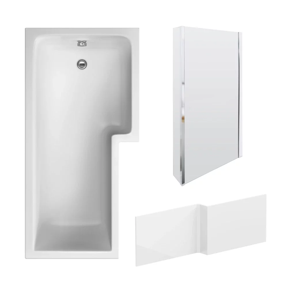 Nuie 1700 x 850mm L Shape Right Hand Shower Bath, Screen and Panel
