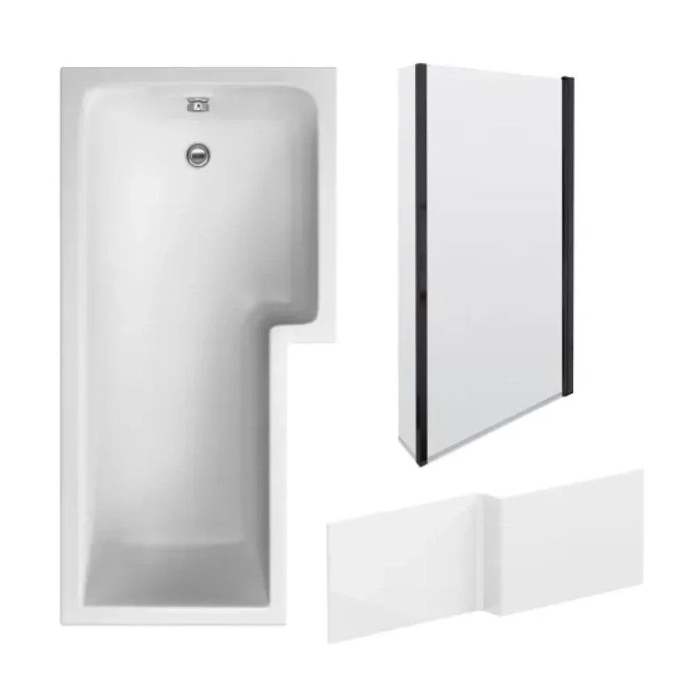 Nuie 1700 x 850mm L Shaped Right Hand Shower Bath, Screen and Panel