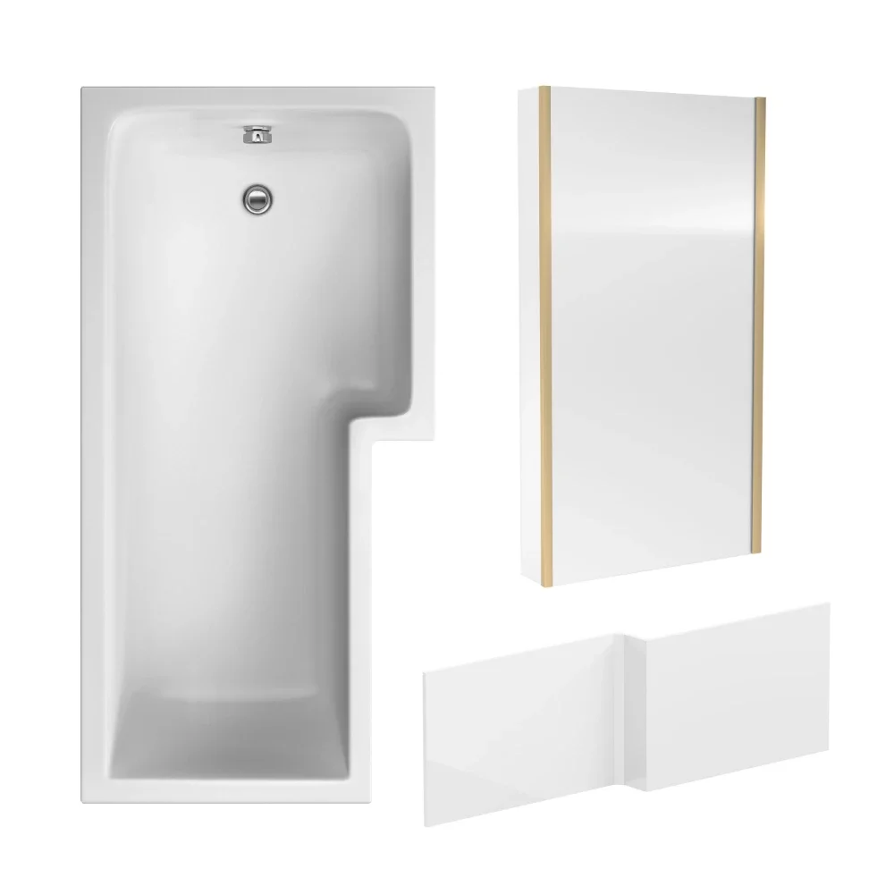 Nuie 1700 x 850mm L Shaped Shower Bath and Screen