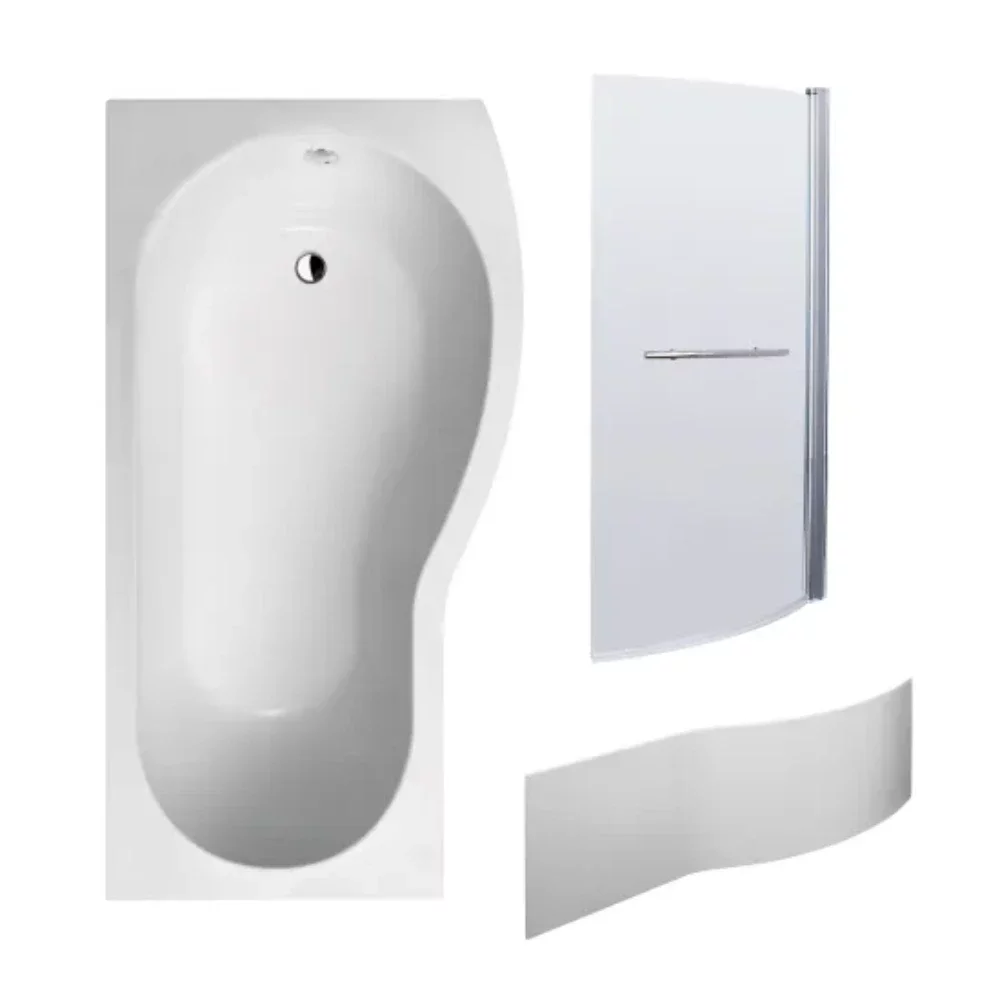 Nuie 1700mm L Shape Shower Bath Left Hand, Glass Screen and Panel