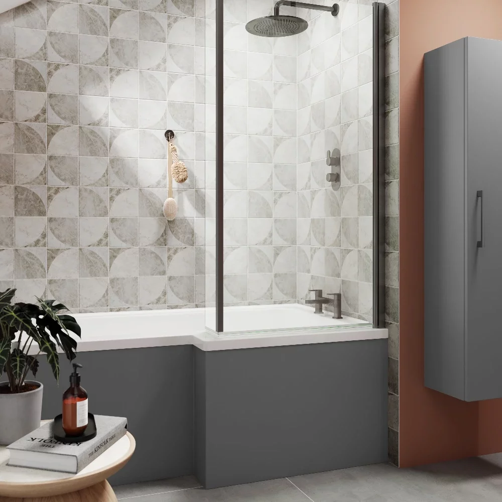 Nuie 1700mm Left Hand Square Shower Bath with Legs