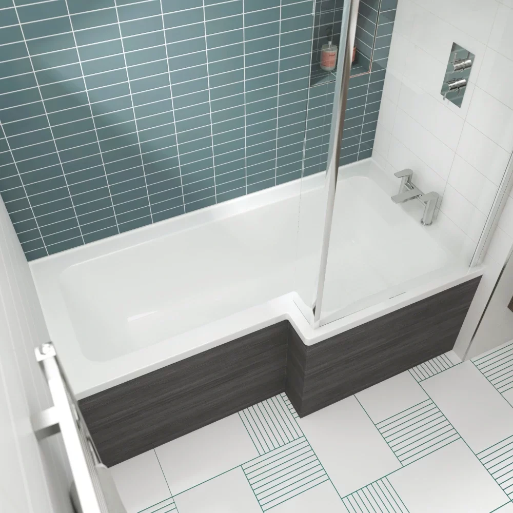 Nuie 1700mm Right Hand Square Shower Bath with Legs