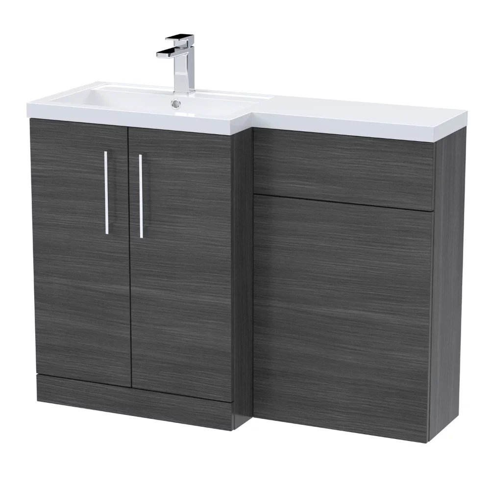 Nuie Arno Anthracite 1100mm L Shape Vanity Basin & WC Unit Set With Polymarble Basin