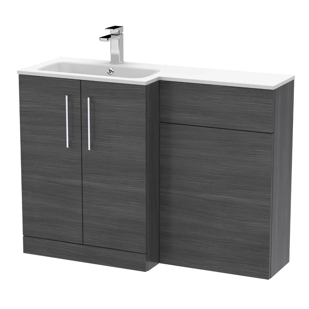 Nuie Arno Anthracite 1100mm L Shape Vanity Basin & WC Unit Set With Stone Basin