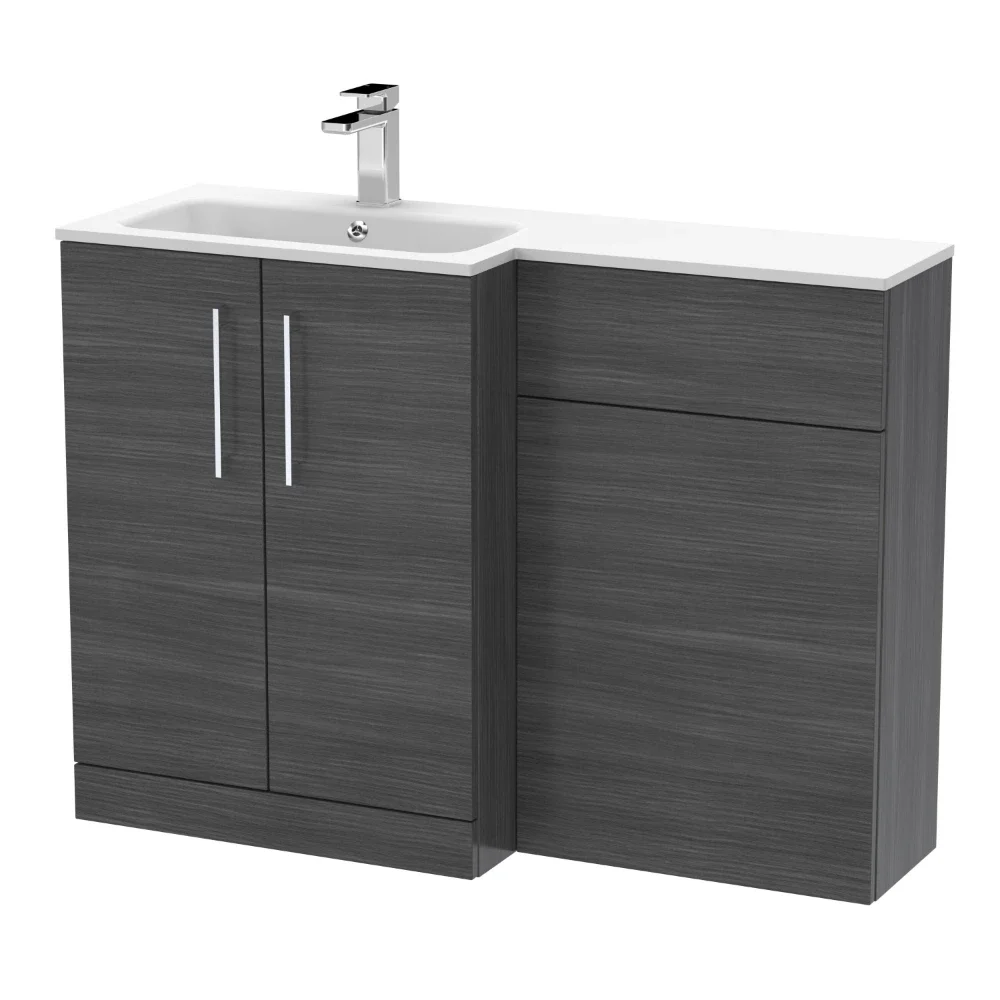 Nuie Arno Anthracite 1100mm L Shape Vanity Basin & WC Unit Set With Stone Basin