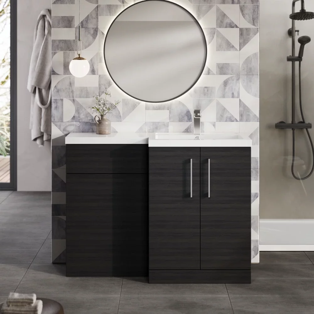 Nuie Arno Charcoal Black Right Hand Floor Standing Unit and Basin