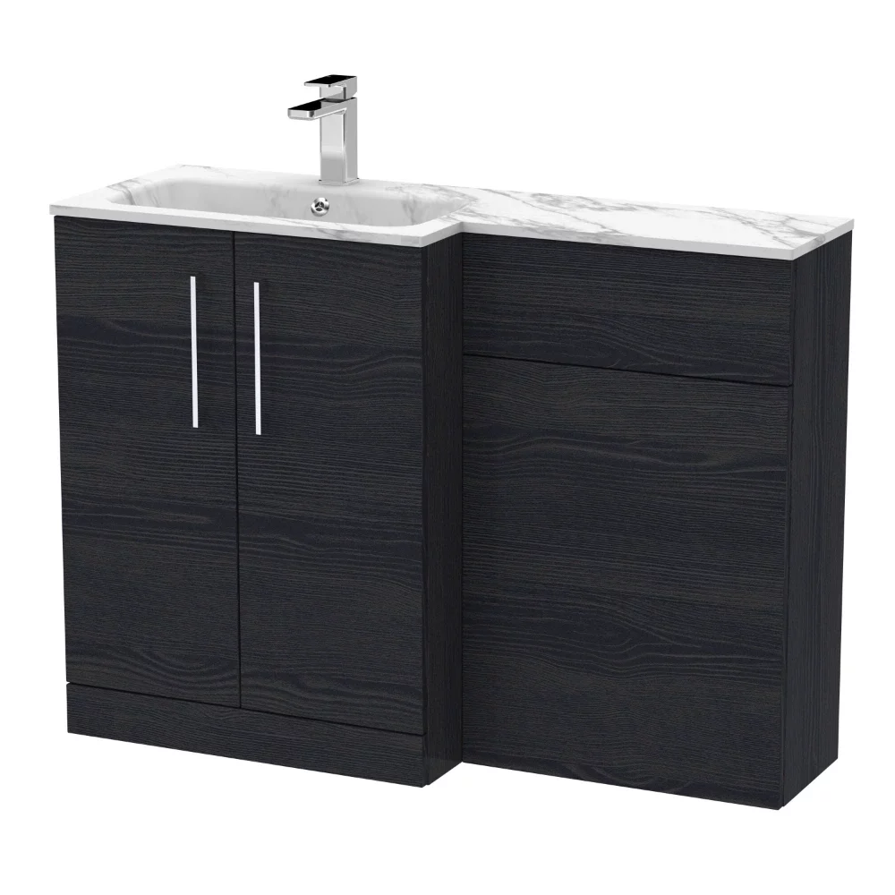 Nuie Arno Charcoal Black 1100mm L Shape Vanity Basin & WC Unit Set With Marble Effect Basin