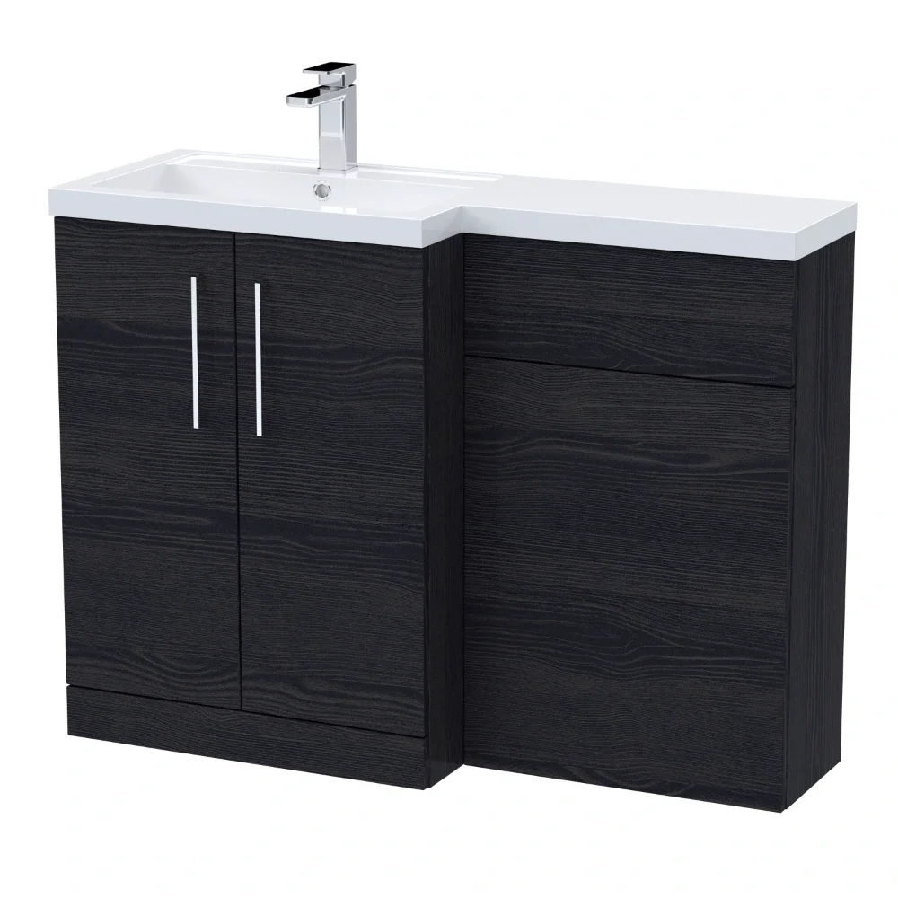 Nuie Arno Charcoal Black 1100mm L Shape Vanity Basin & WC Unit Set With Polymarble Basin