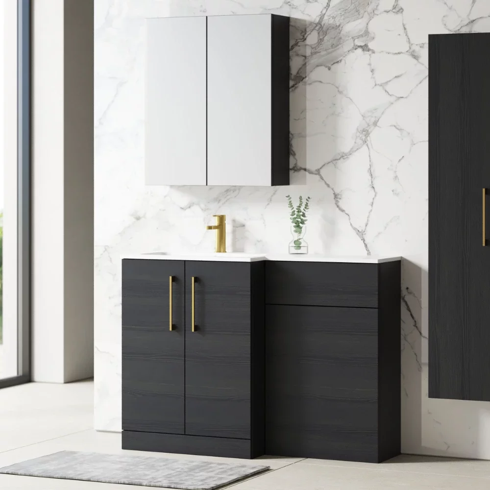Nuie Arno Charcoal Black Floor Standing Unit and Stone Basin