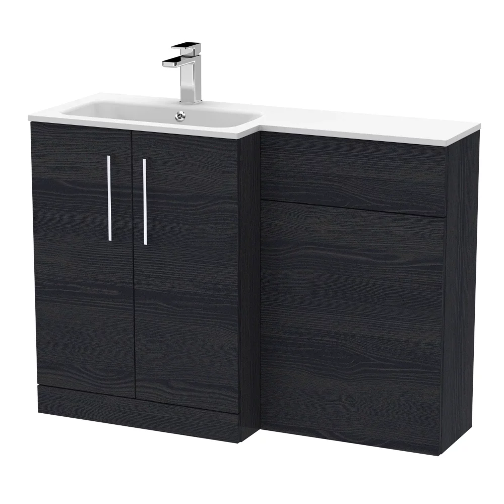 Nuie Arno Charcoal Black 1100mm L Shape Vanity Basin & WC Unit Set With Stone Basin