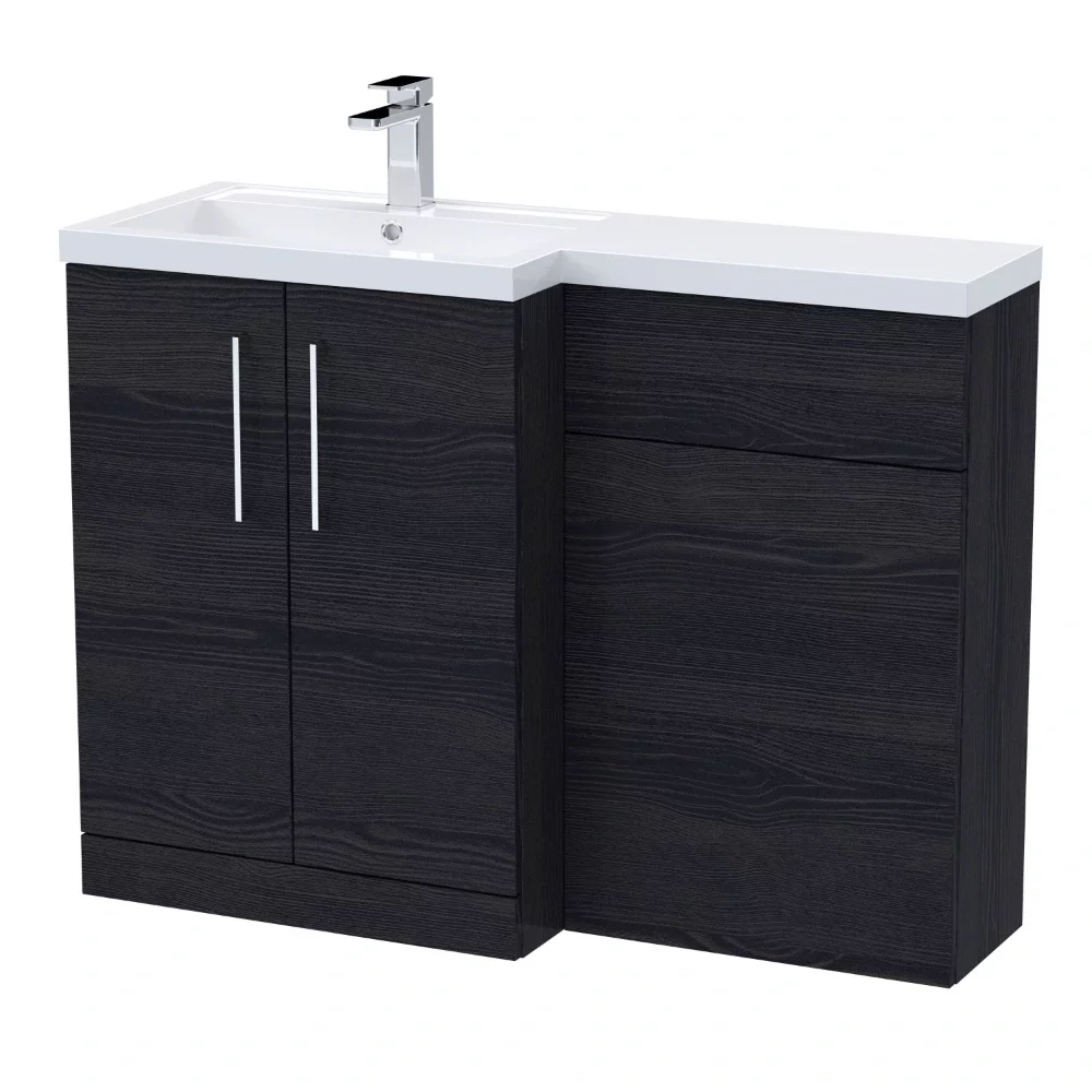 Nuie Arno Charcoal Black 1100mm L Shape Vanity Basin & WC Unit Set With Polymarble Basin