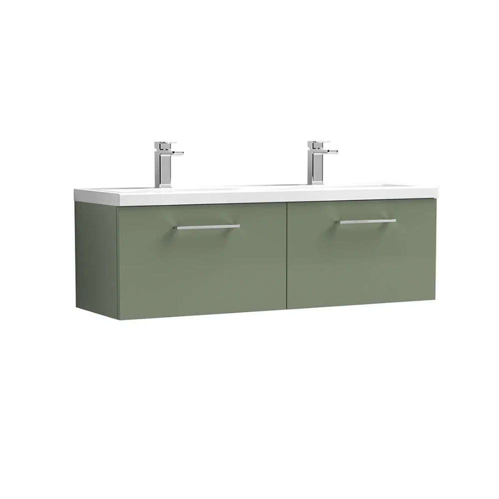 Nuie Arno Satin Green 1200mm Wall Hung Vanity Unit & Ceramic Basin