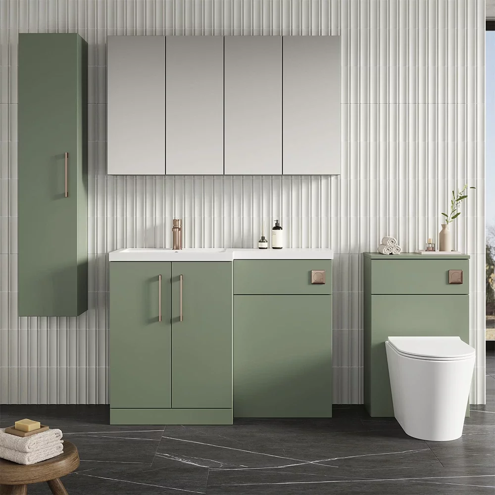 Nuie Arno Satin Green Floor Standing Unit and Polymarble Basin