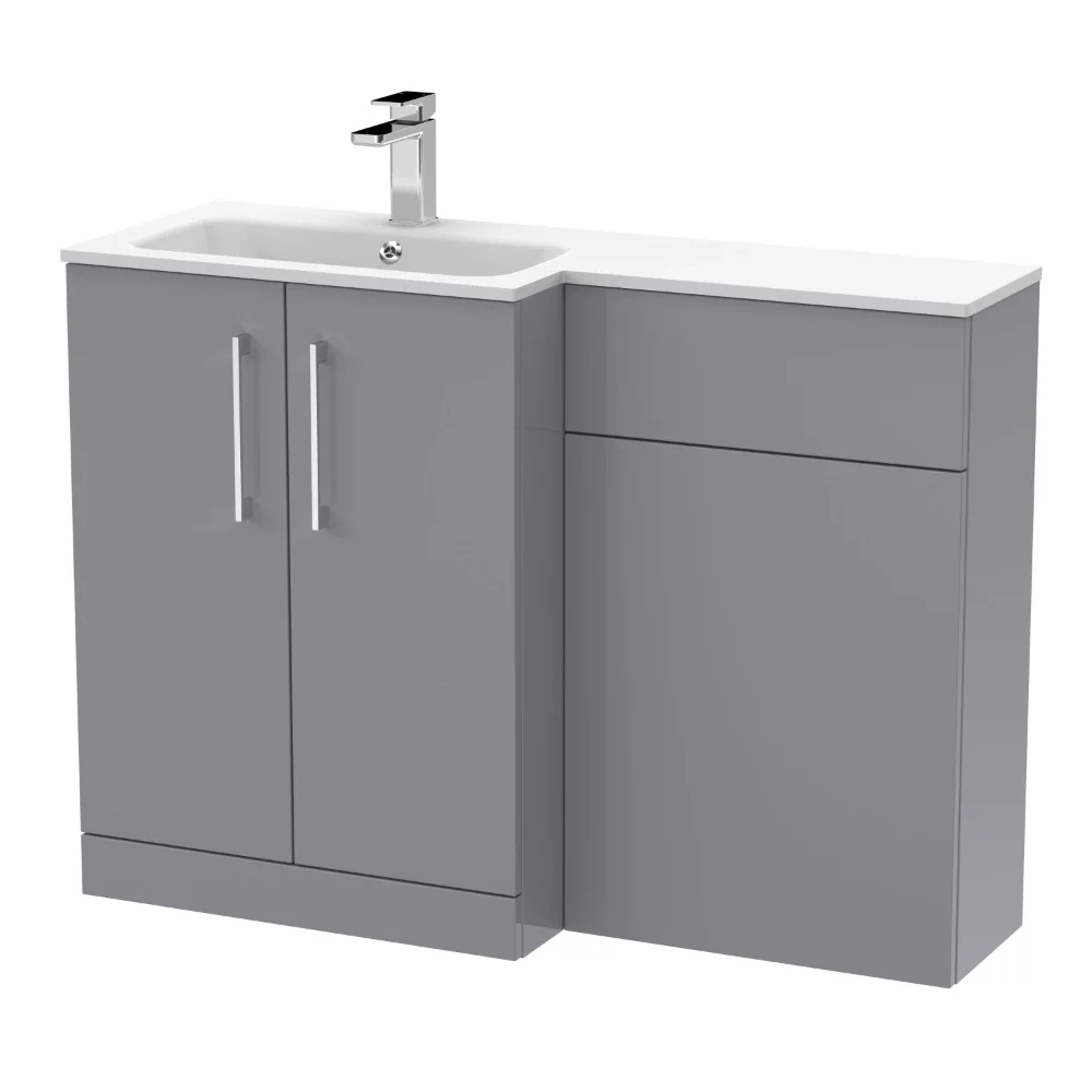 Nuie Arno Satin Grey Floor Standing Unit and Stone Basin