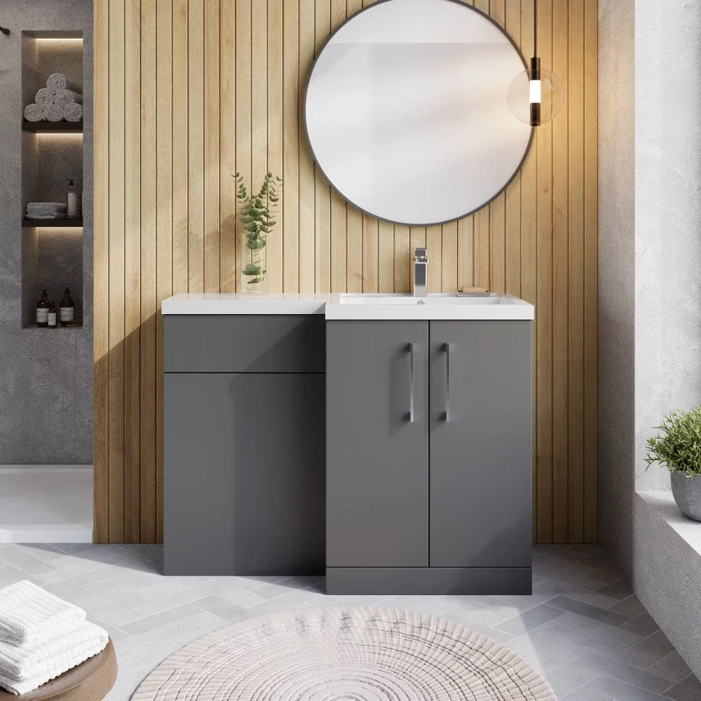 Nuie Arno Satin Grey Right Hand Floor Standing Unit and Basin