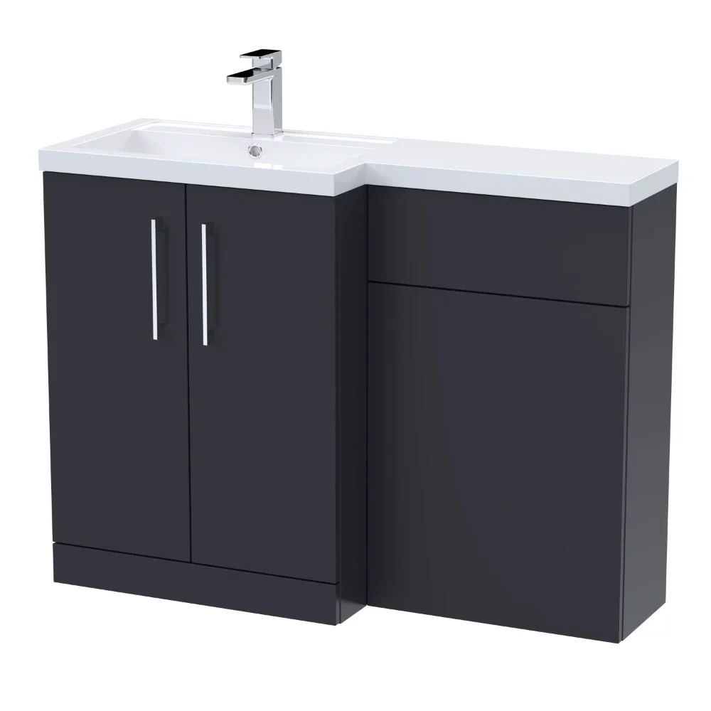 Nuie Arno Soft Black 1100mm L Shape Vanity Basin & WC Unit Set With Polymarble Basin
