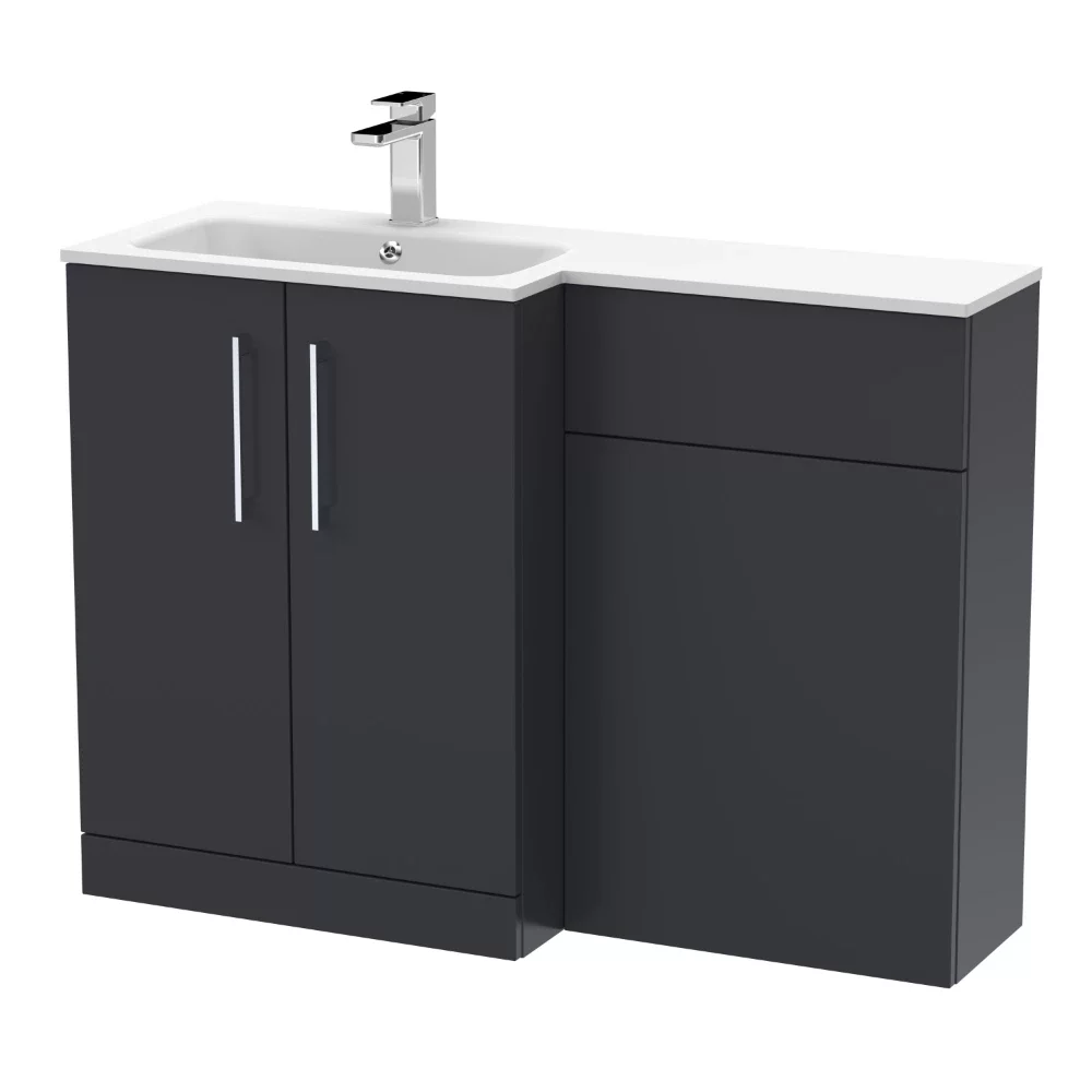 Nuie Arno Soft Black 1100mm L Shape Vanity Basin & WC Unit Set With Stone Basin