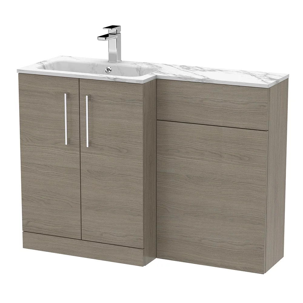 Nuie Arno Solace Oak 1100 L Shape Vanity Basin & WC Unit Set With Stone Basin