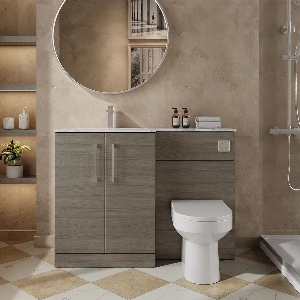 Nuie Arno Solace Oak Floor Standing Unit and Stone Basin