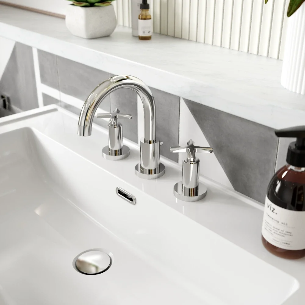 Nuie Aztec Chrome 3 Tap Hole Basin Mixer Tap & Waste