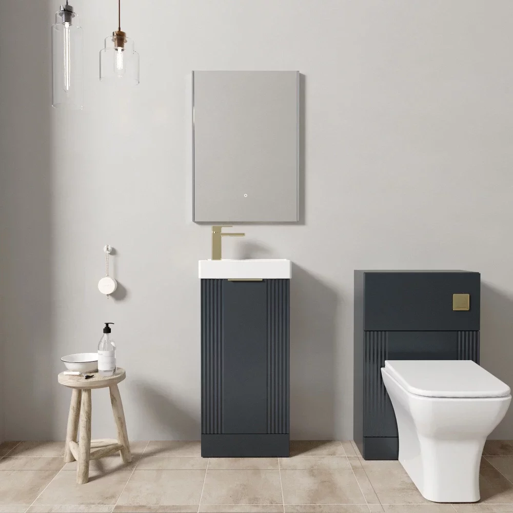 Nuie Floor Standing Black Fluted Cloakroom Suite