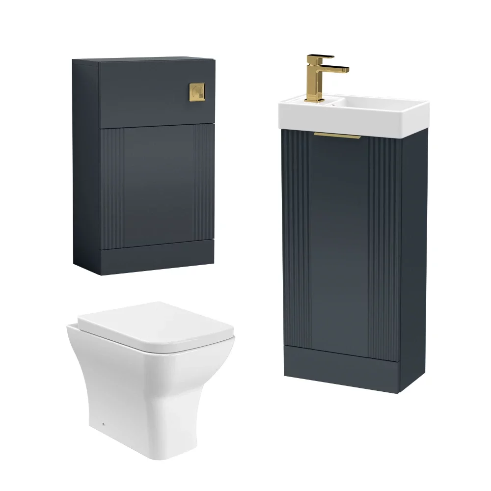 Nuie Deco Floor Standing Black Fluted Cloakroom Suite