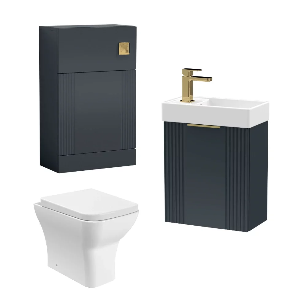 Nuie Deco Wall Hung Black Fluted Cloakroom Suite