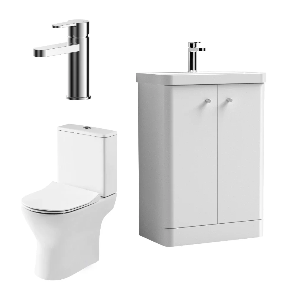 Nuie Deco 2 Door Floor Standing Gloss White Cloakroom Suite