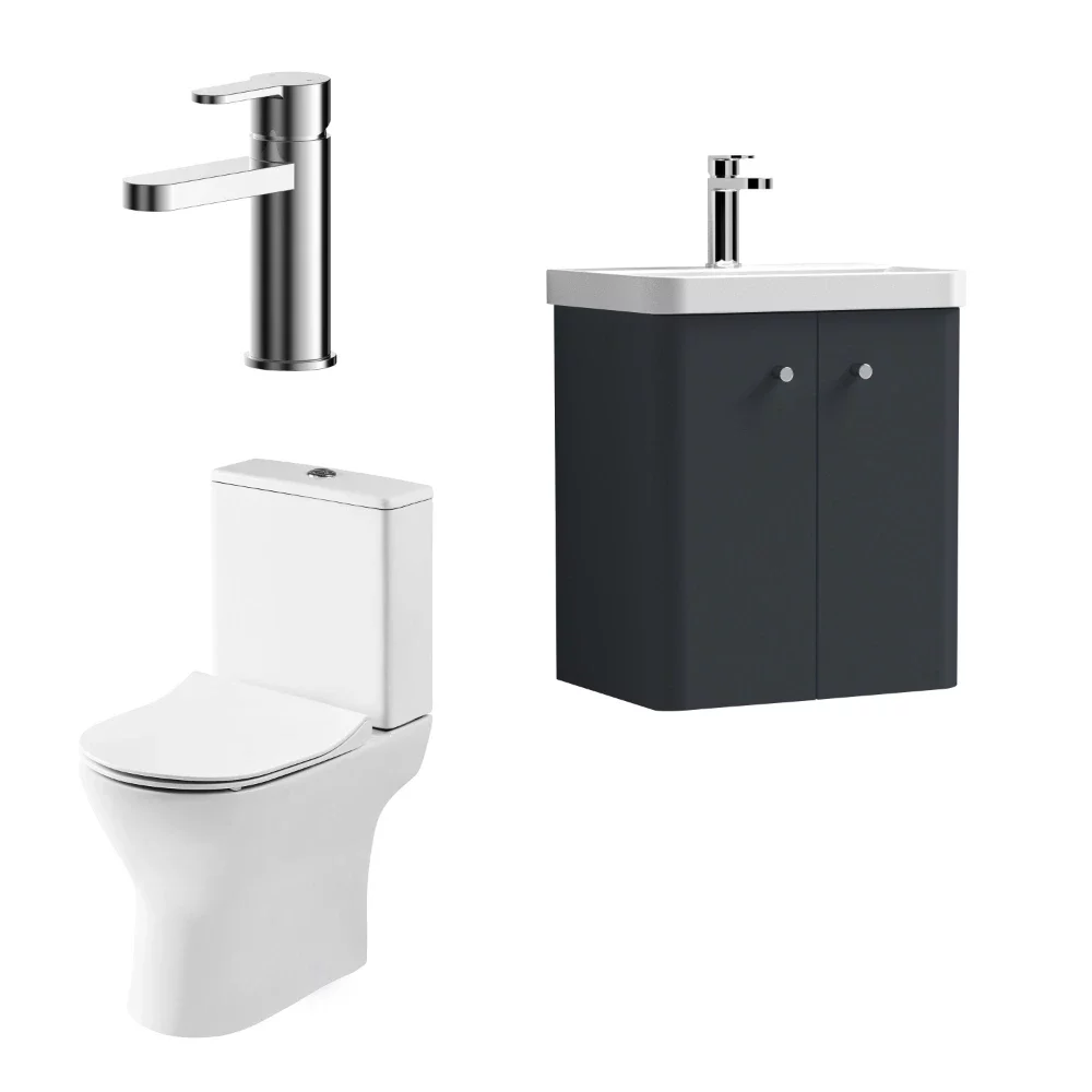 Nuie Deco 2 Door Wall Hung Black Cloakroom Suite