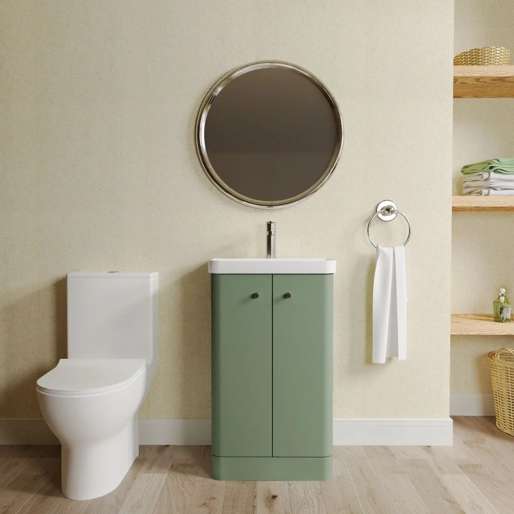 Nuie Deco Floor Standing 2 Door Satin Green Cloakroom Suite
