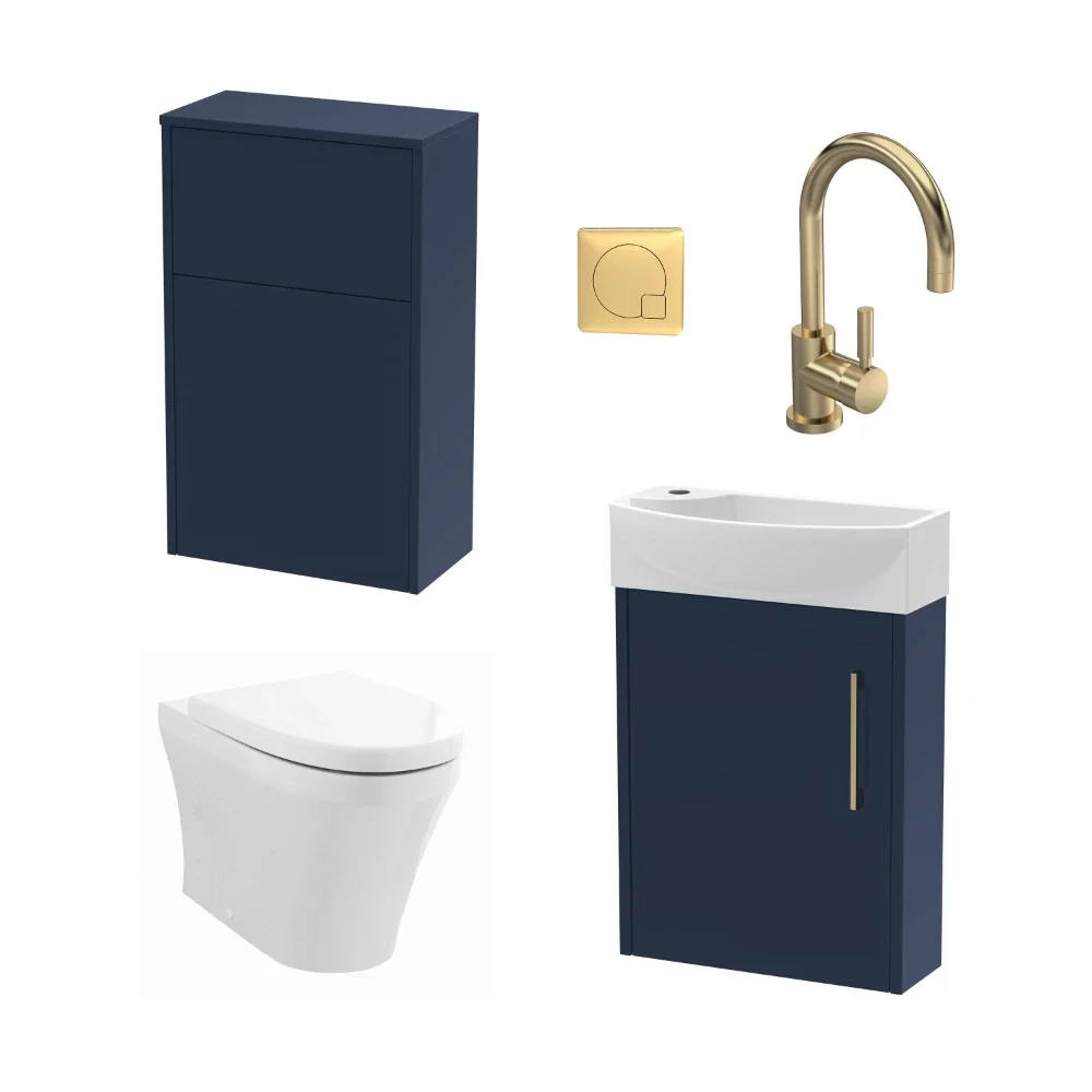 Nuie Deco Wall Hung Blue Cloakroom Suite