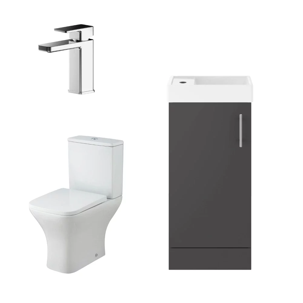 Nuie Deco Floor Standing Gloss Grey Cloakroom Suite 
