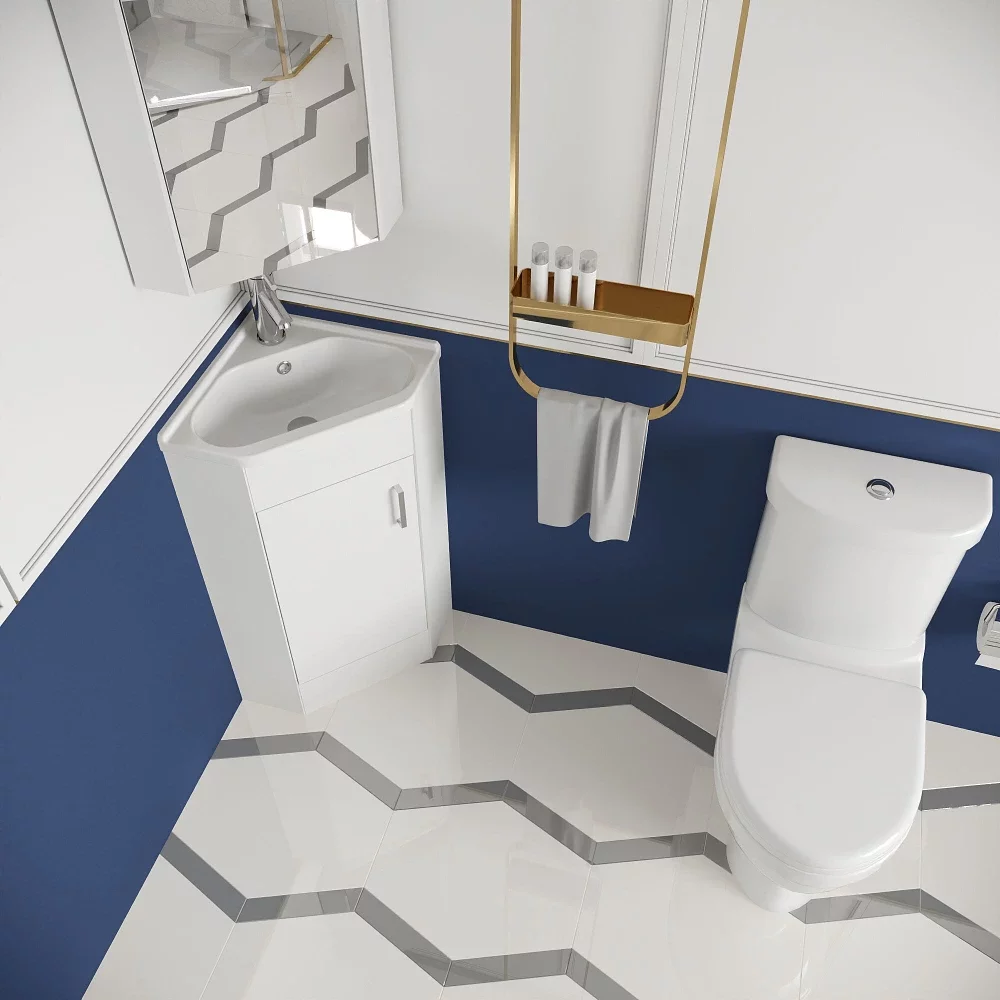 Nuie Deco Floor Standing Gloss White Corner Cloakroom Suite