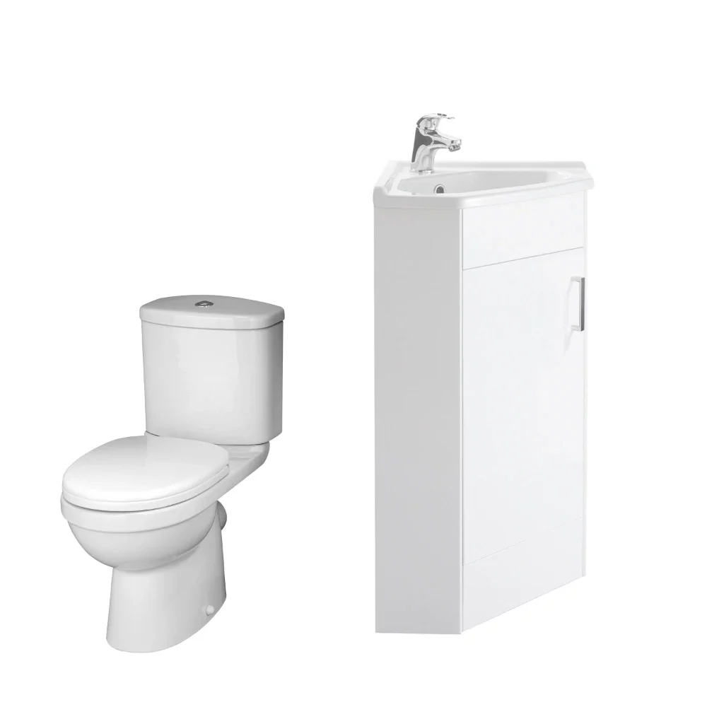 Nuie Deco Floor Standing Gloss White Corner Cloakroom Suite