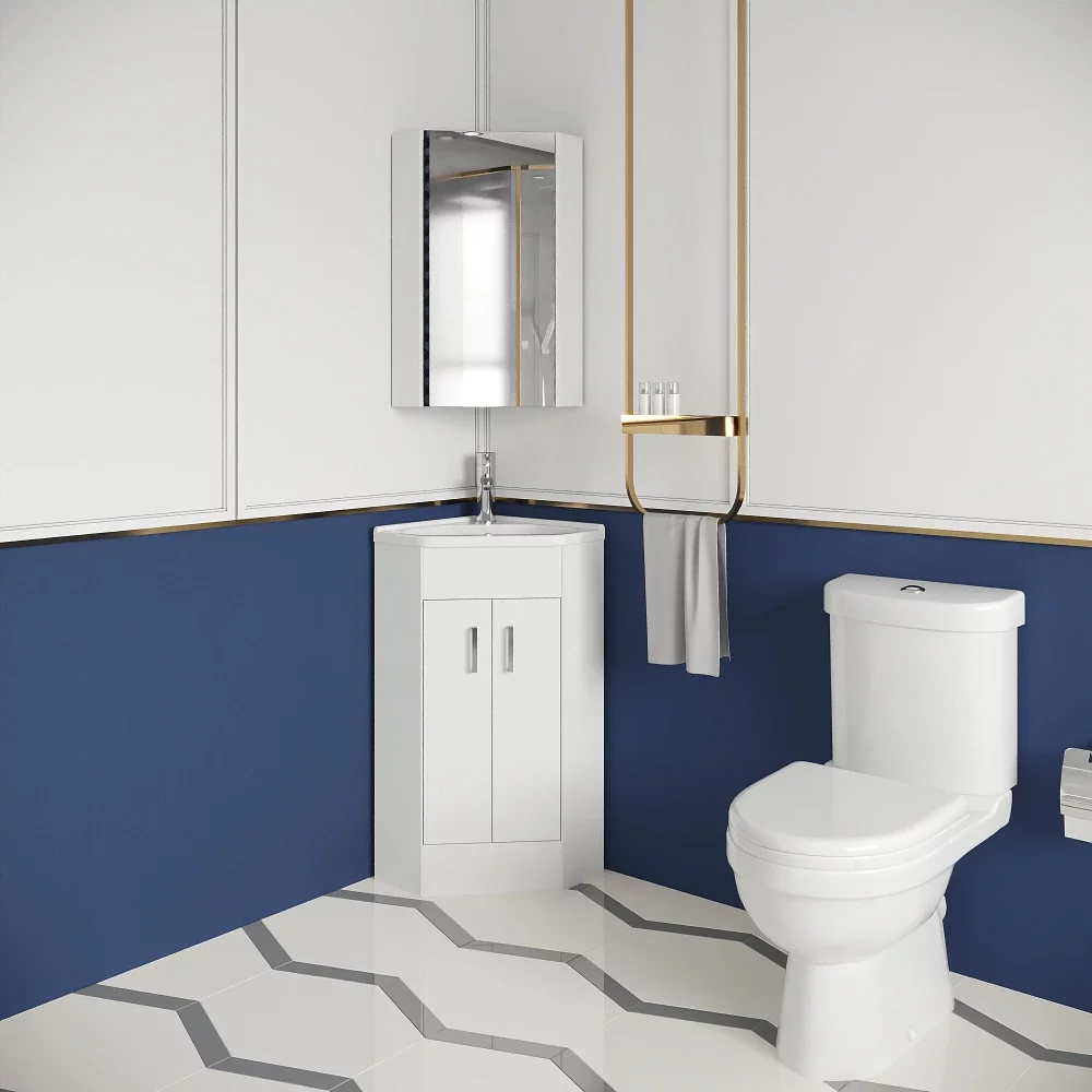 Nuie Deco Gloss White Floor Standing Corner Cloakroom Suite