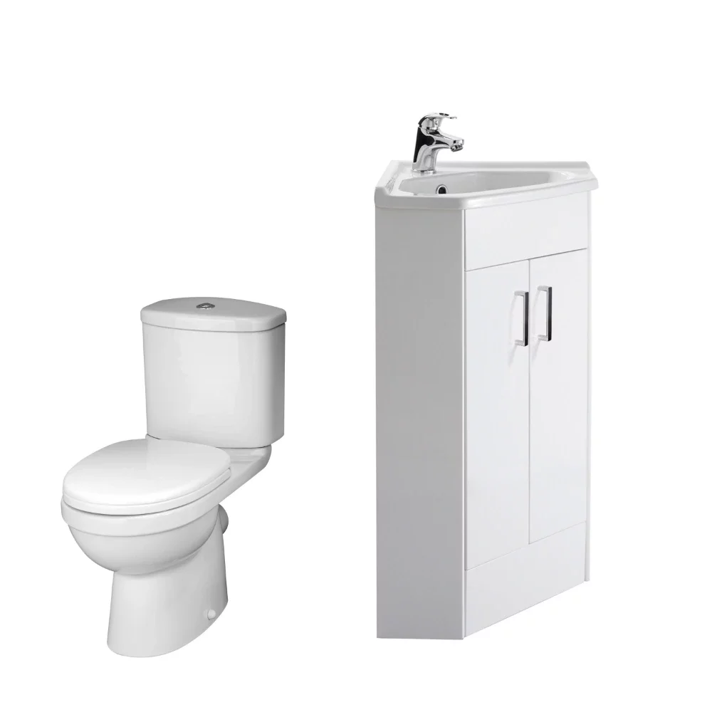 Nuie Deco Gloss White Floor Standing Corner Cloakroom Suite