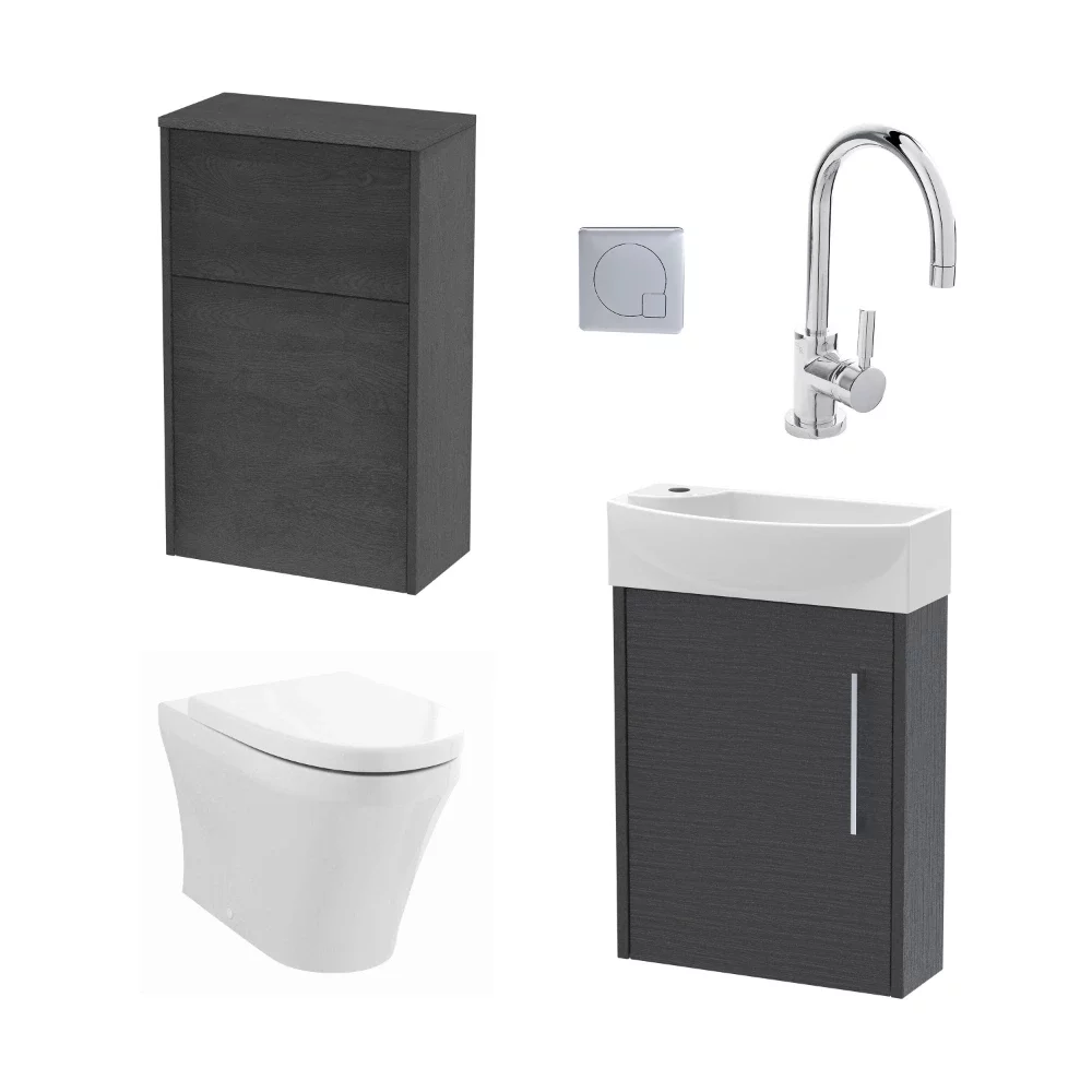 Nuie Deco Wall Hung Grey Cloakroom Suite