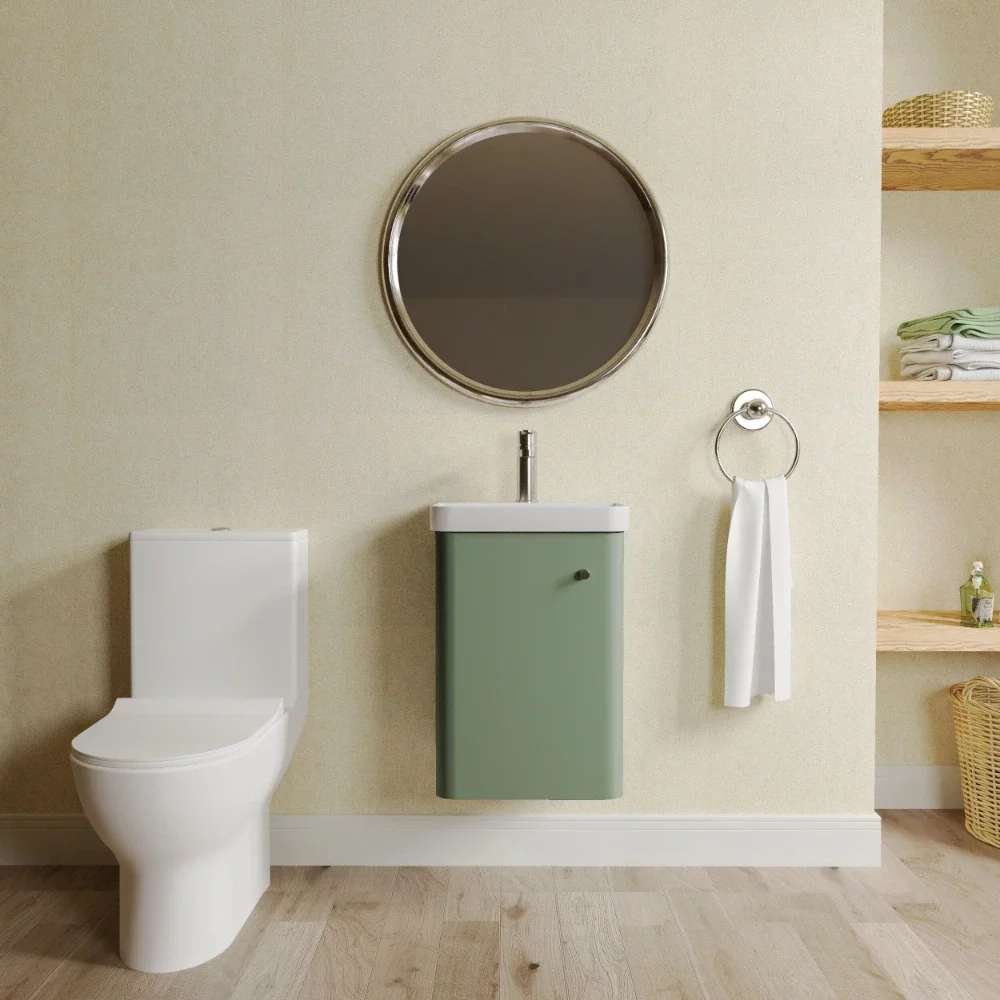 Nuie Deco Satin Green Wall Hung Cloakroom Set