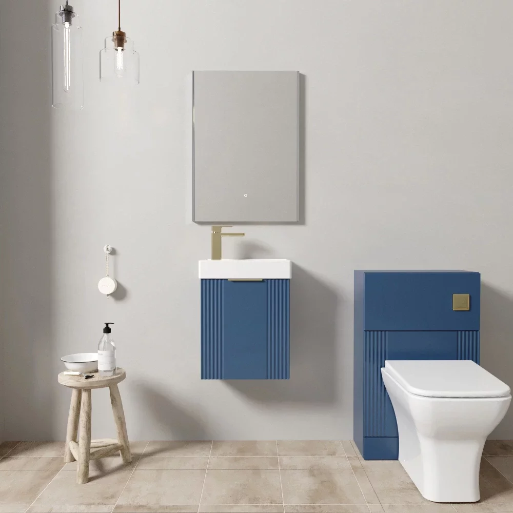 Nuie Deco Wall Hung Satin Blue Cloakroom Suite