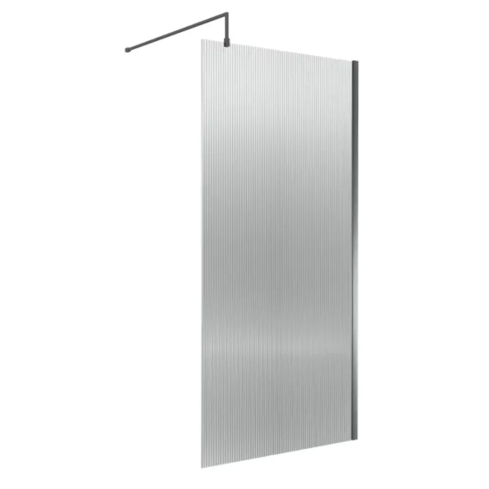 Nuie Fluted Brushed Pewter 1000mm Wetroom Screen with Support Bar