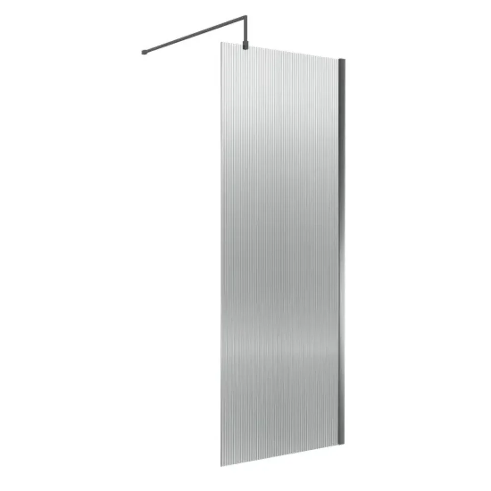 Nuie Fluted Brushed Pewter 800mm Wetroom Screen with Support Bar