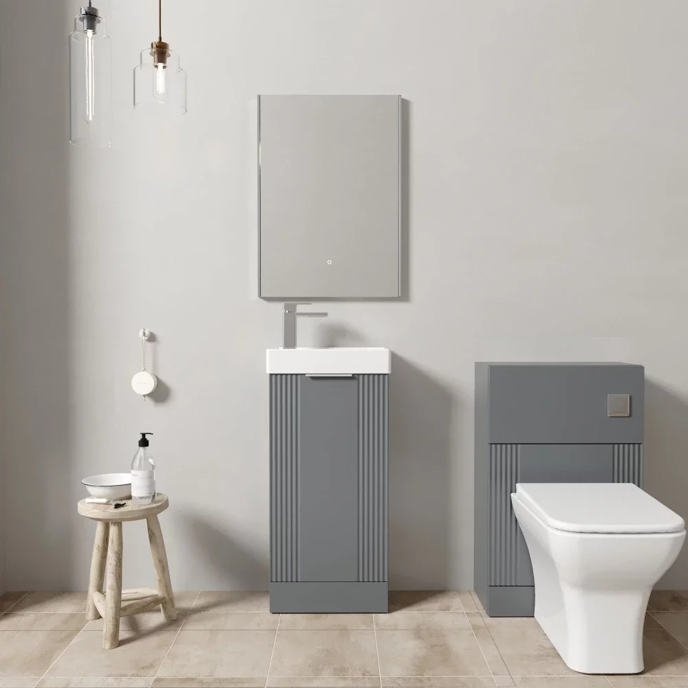 Nuie Floor Standing Satin Grey Fluted Cloakroom Suite