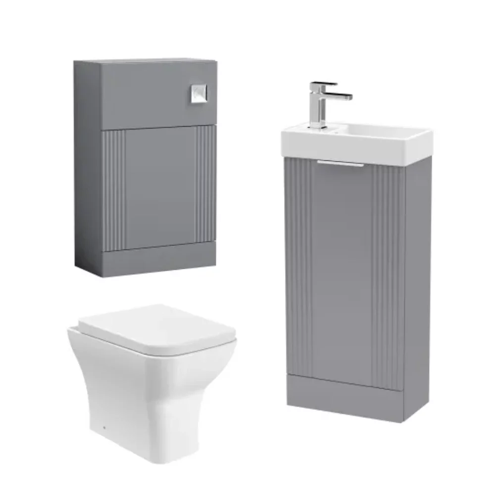 Nuie Deco Floor Standing Satin Grey Fluted Cloakroom Suite