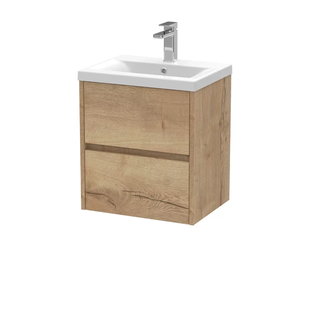 Nuie Havana 500mm Autumn Oak Wall Hung Vanity Unit & Mid Edge Basin
