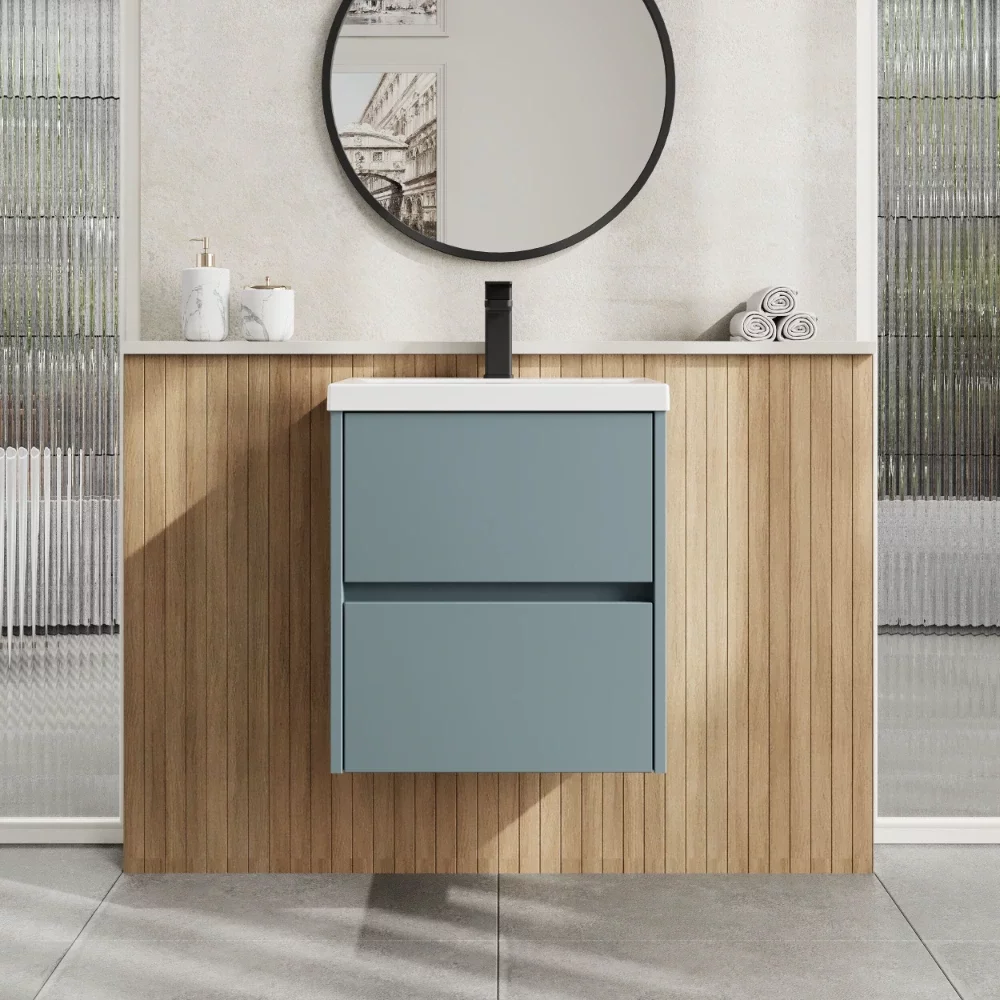 Nuie Havana Coastal Grey Wall Hung Vanity Unit & Mid Edge Basin